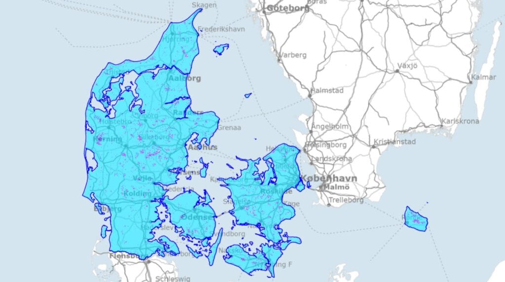 Dækningskort med 2G netværket i Danmark