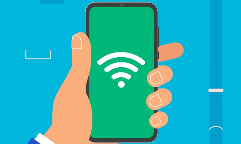 Illustration af håndholdt mobil med åben internetdeling