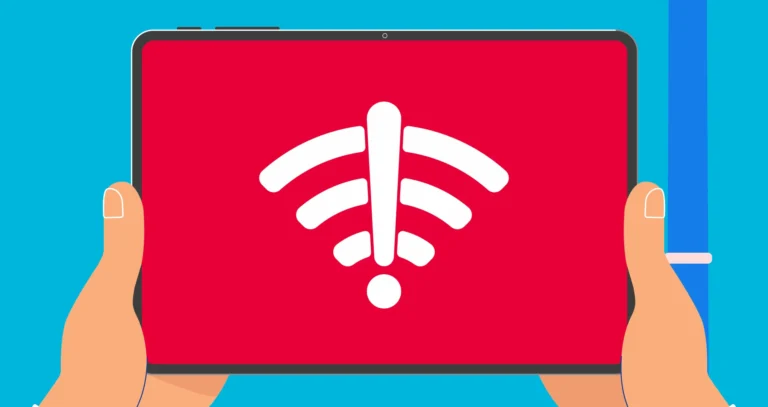 Illustration af tablet med WiFi-problemer