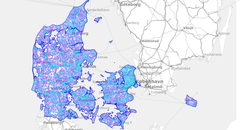 Dækningskort over 5G Danmark