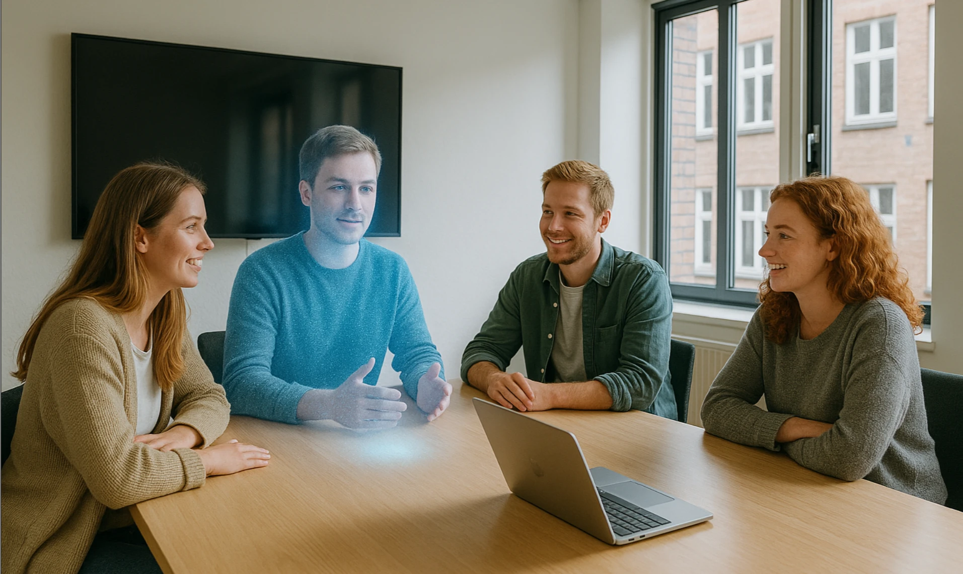 Holografisk møde med 4 deltagere i mødelokale